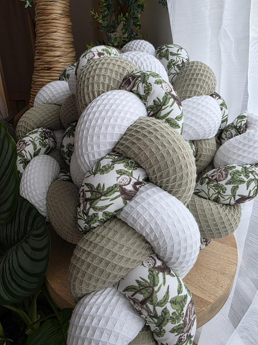 Tresse de lit 3 brins blanc olive et singe 2m