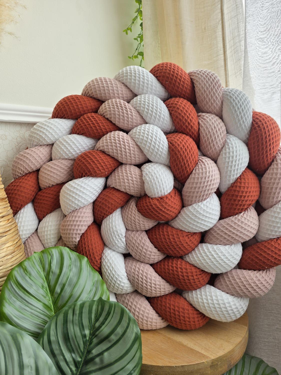 Tresse de lit 3 brins blanc poudré et marsala 4.2m