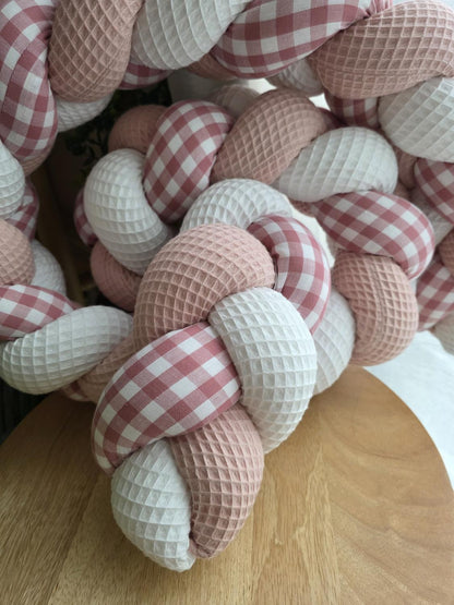 Tresse de lit 3 brins blanc poudré et vichy rose 2m