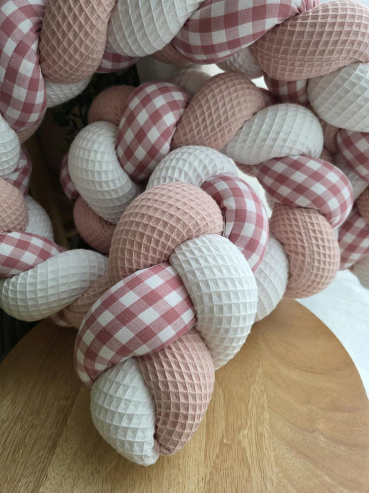 Tresse de lit 3 brins blanc poudré et vichy rose 2m