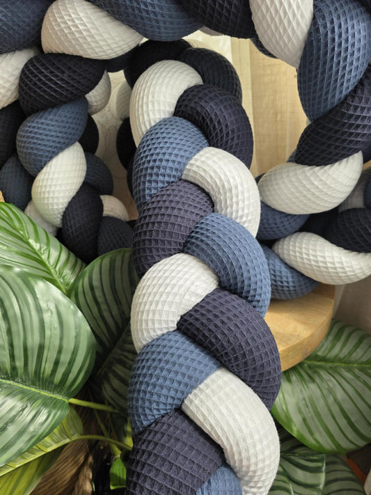 Tresse de lit 3 brins blanc roi et marine 3.6m