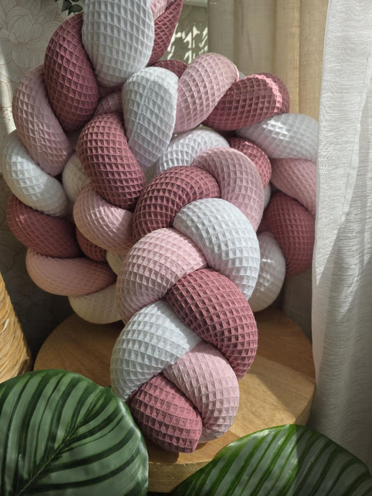 Tresse de lit 3 brins blanc rose et vieux rose 2m