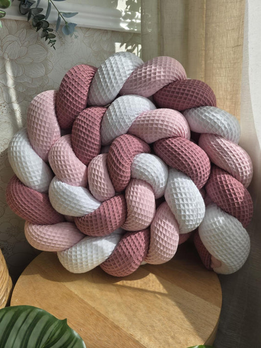 Tresse de lit 3 brins blanc rose et vieux rose 2m