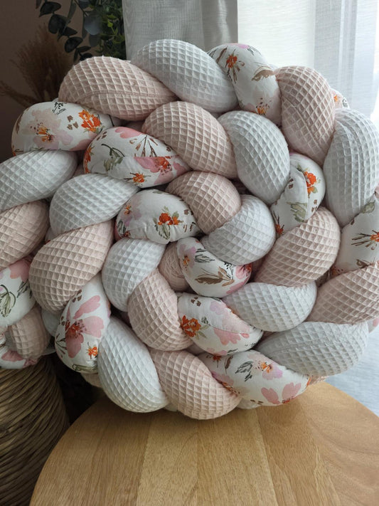 Tresse de lit 3 brins blanc rose pâle et fleurs pastel 2.5m