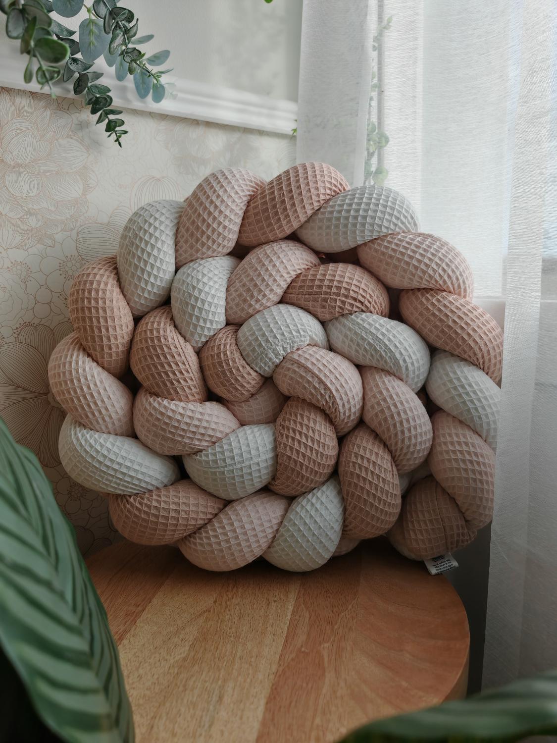 Tresse de lit 3 brins blanc rose pâle et poudré 2m