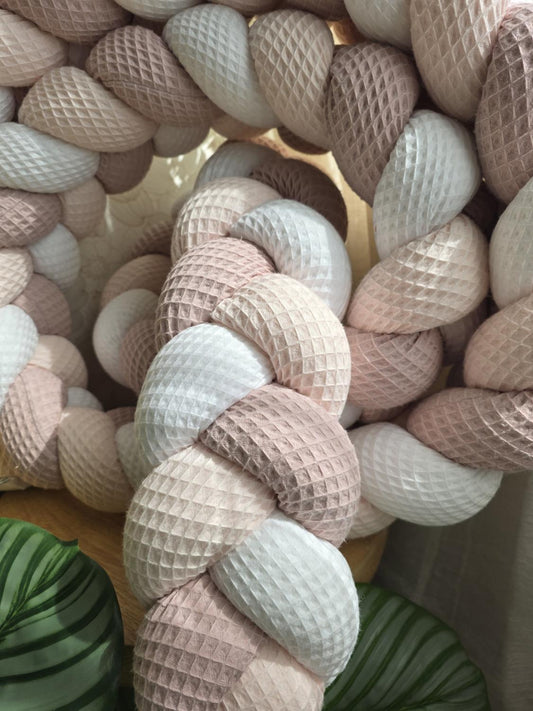 Tresse de lit 3 brins blanc rose pâle et poudré 3.6m