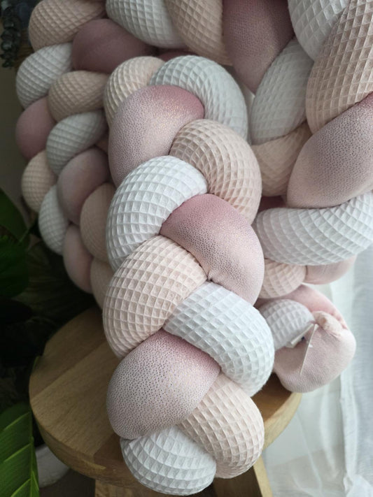 Tresse de lit 3 brins blanc rose pâle et rose à paillettes 3.6m