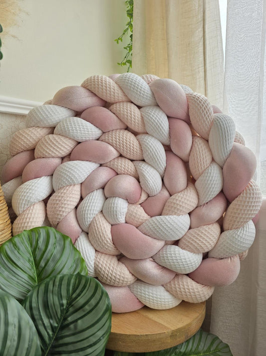 Tresse de lit 3 brins blanc rose pâle et rose à paillettes 3.6m