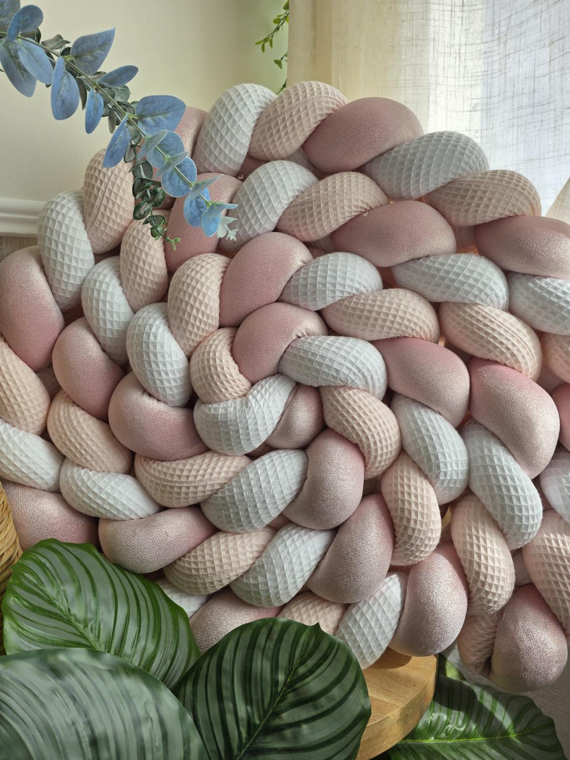 Tresse de lit 3 brins blanc rose pâle et rose à paillettes 4.6m