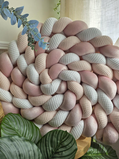 Tresse de lit 3 brins blanc rose pâle et rose à paillettes 4.6m