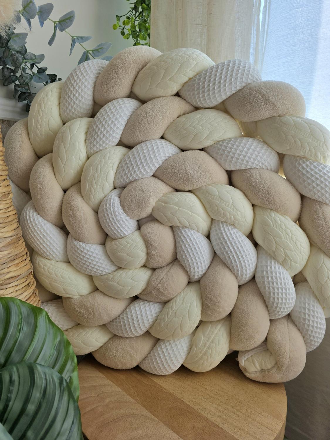 Tresse de lit 3 brins blanc tricot écru et doudou beige 4.2m