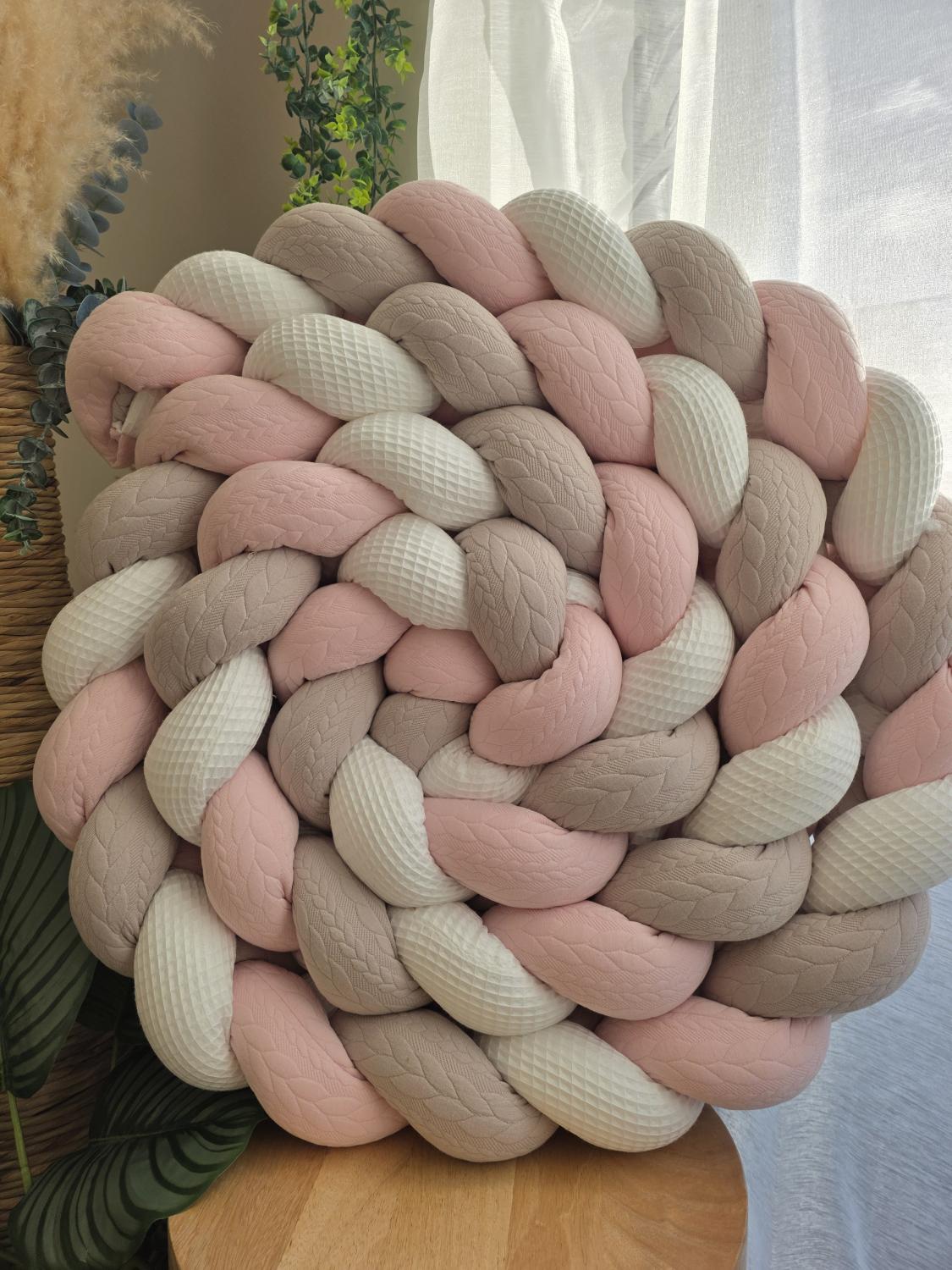 Tresse de lit 3 brins blanc tricot sable et rose 4.6m