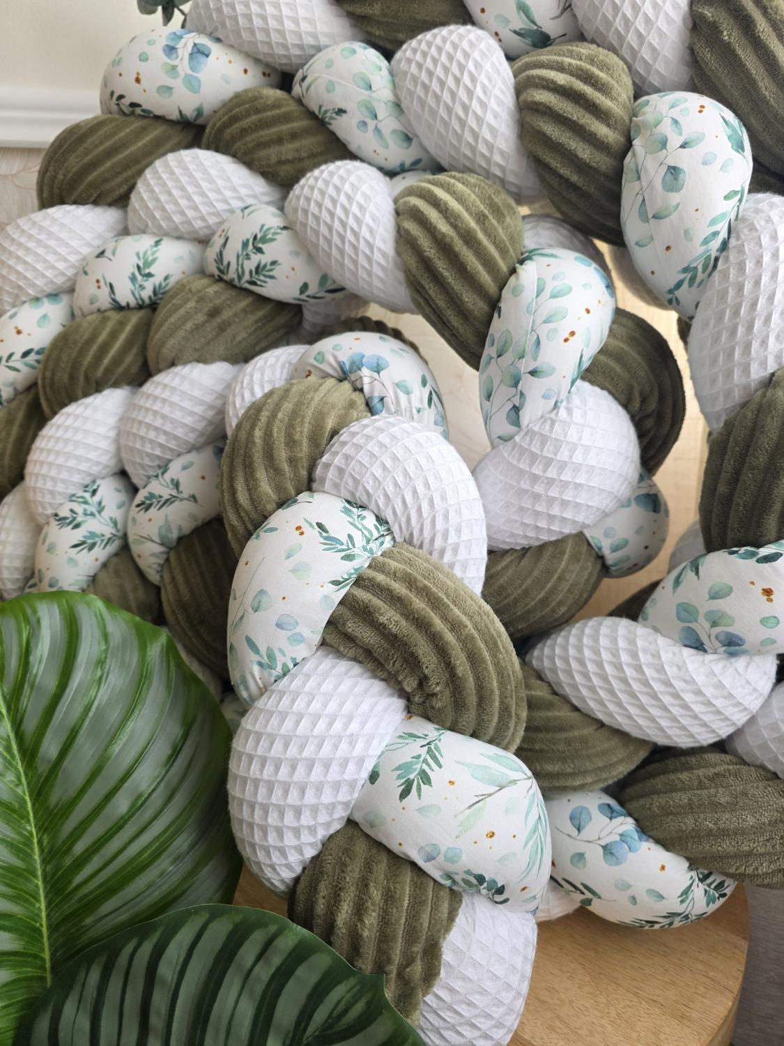 Tresse de lit 3 brins blanc tricot vert et eucalyptus foncé 4.6m