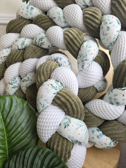 Tresse de lit 3 brins blanc tricot vert et eucalyptus foncé 4.6m