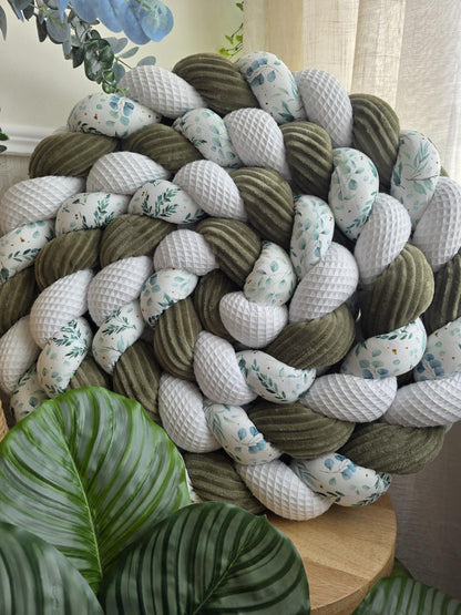 Tresse de lit 3 brins blanc tricot vert et eucalyptus foncé 4.6m