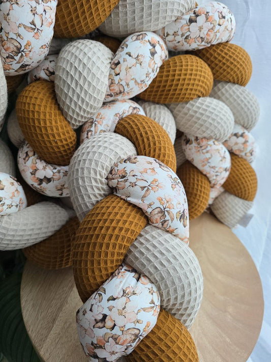 Tresse de lit 3 brins brique beige et fleurs camel 2.5m