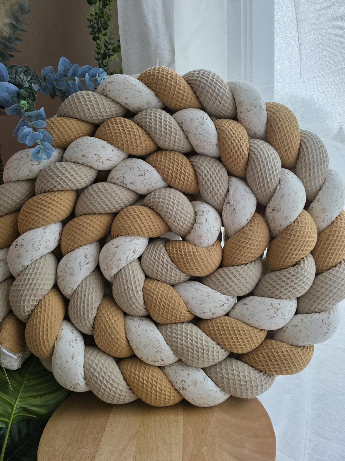 Tresse de lit 3 brins camel beige et fleurs de lin 4.6m