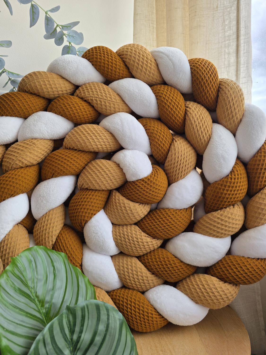 Tresse de lit 3 brins camel brique et doudou blanc 4.2m
