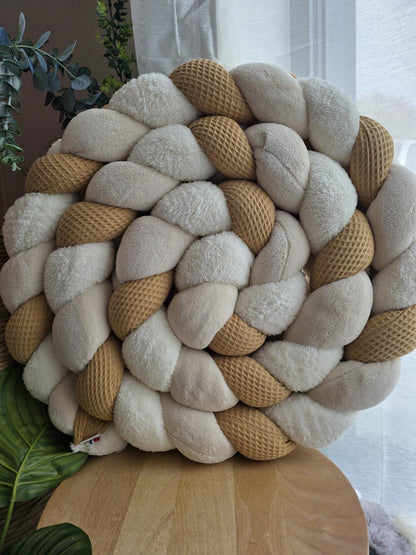 Tresse de lit 3 brins camel doudou beige et fourrure écru 3.6m