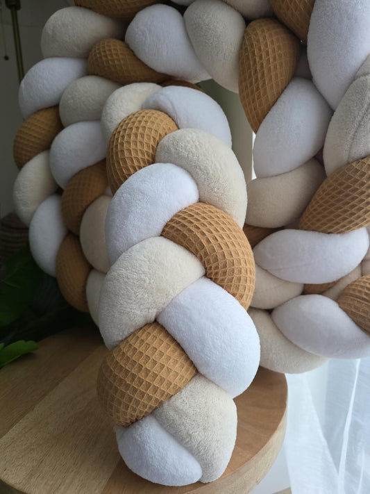 Tresse de lit 3 brins camel doudou blanc et beige 3,6m