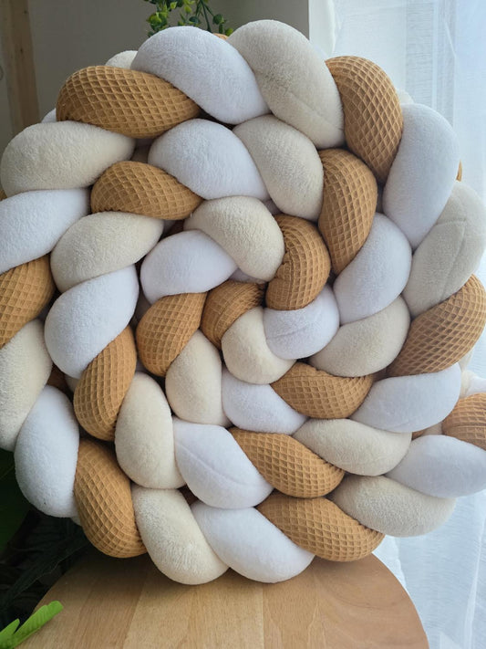 Tresse de lit 3 brins camel doudou blanc et beige 3,6m