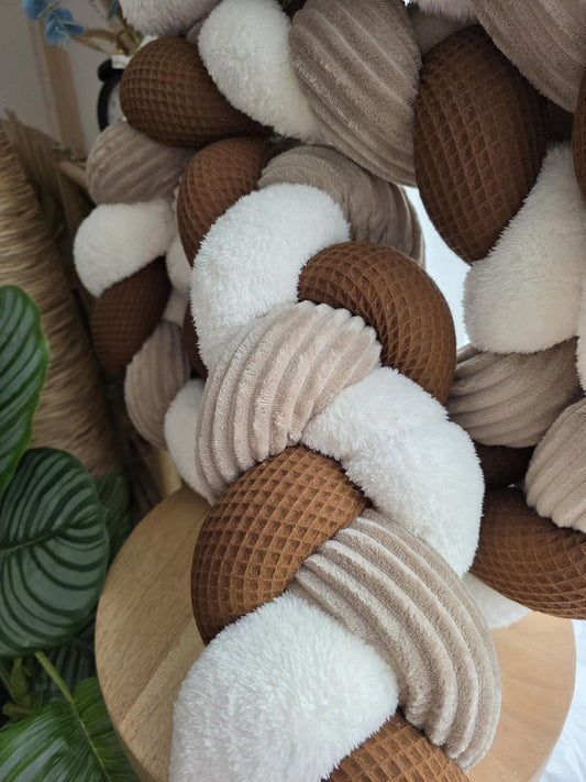 Tresse de lit 3 brins choco fourrure écru et côtelé galet 3m