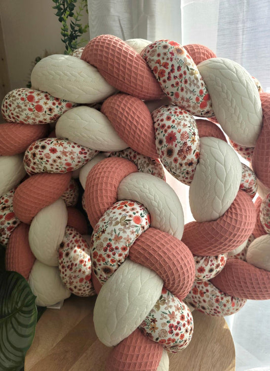 Tresse de lit 3 brins corail , tricot écru et Hortense 3m