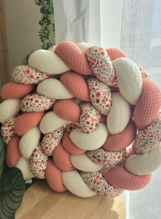 Tresse de lit 3 brins corail , tricot écru et Hortense 3m