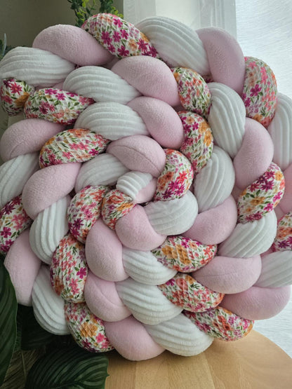 Tresse de lit 3 brins côtelé blanc doudou rose dahlia 4.2m