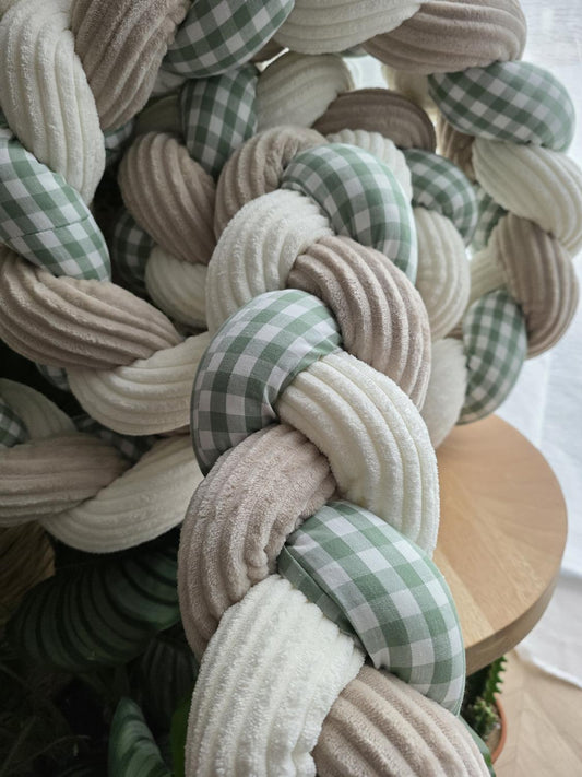 Tresse de lit 3 brins côtelé écru et beige vichy vert 3.6m