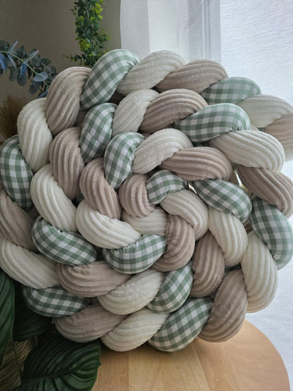 Tresse de lit 3 brins côtelé écru et beige vichy vert 3.6m