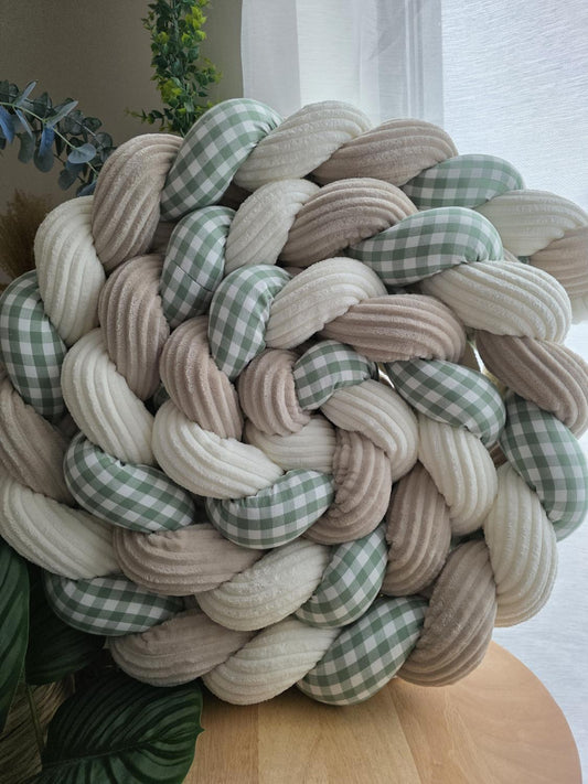 Tresse de lit 3 brins côtelé écru et beige vichy vert 3.6m