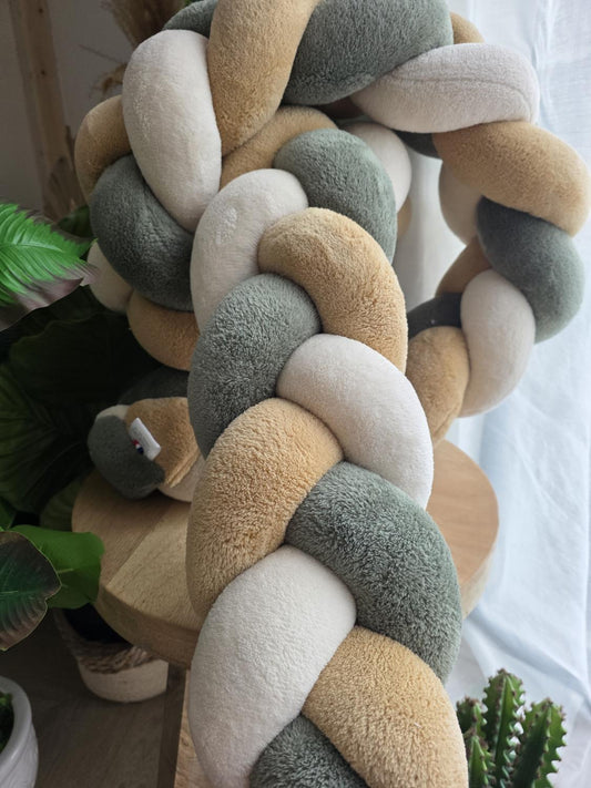 Tresse de lit 3 brins doudou beige camel et olive 2m