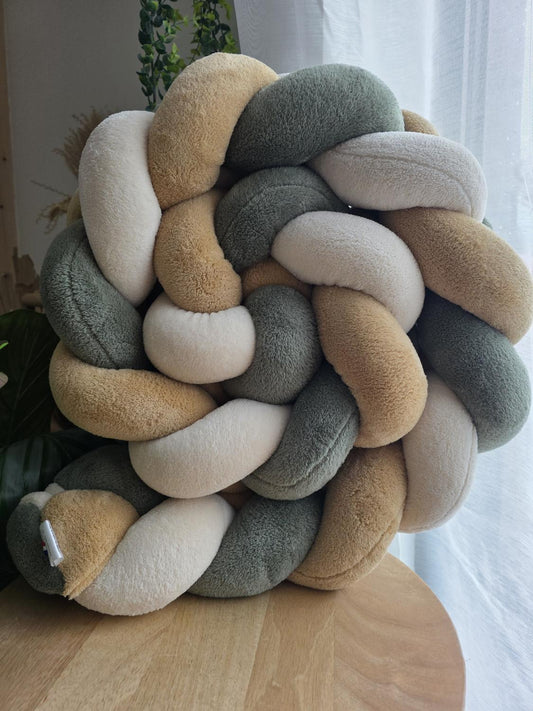 Tresse de lit 3 brins doudou beige camel et olive 2m