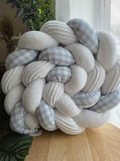Tresse de lit 3 brins doudou blanc côtelé blanc et vichy bleu 2m