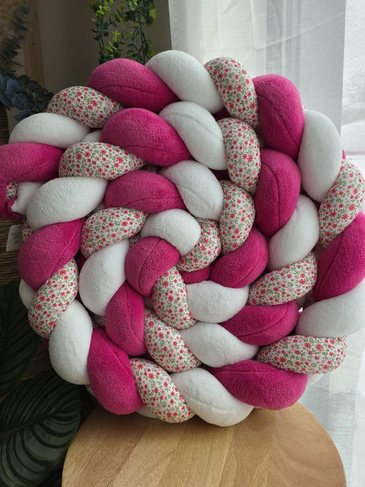 Tresse de lit 3 brins doudou blanc fushia et fleur fuchsia 3.6m