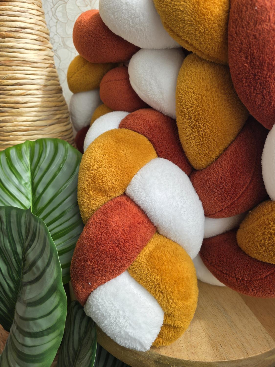 Tresse de lit 3 brins doudou blanc moutarde et terracotta 2m