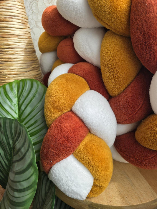 Tresse de lit 3 brins doudou blanc moutarde et terracotta 2m