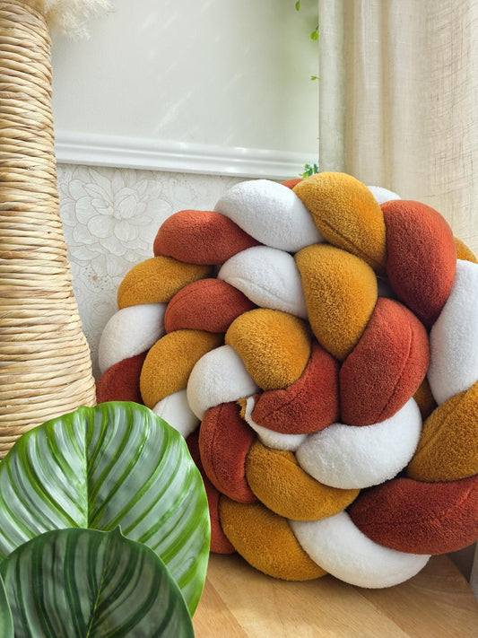 Tresse de lit 3 brins doudou blanc moutarde et terracotta 2m