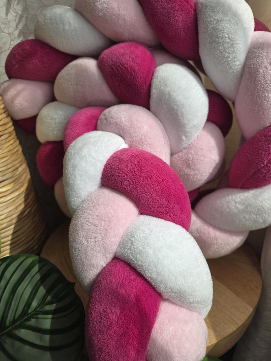 Tresse de lit 3 brins doudou blanc rose et fushia 2m