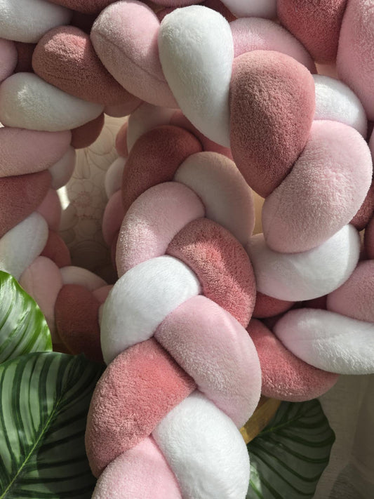 Tresse de lit 3 brins doudou blanc rose et vieux rose 3.6m