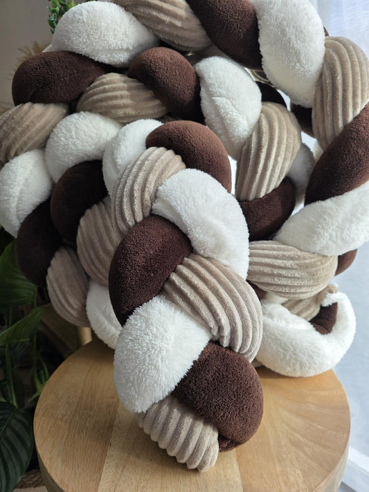Tresse de lit 3 brins doudou chocolat côtelé galet et fourrure écru 3.6m