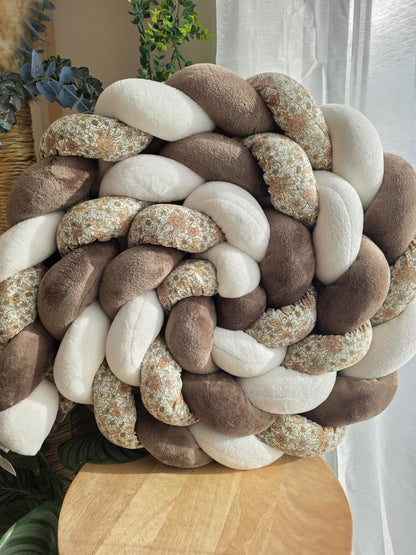 Tresse de lit 3 brins doudou écru et marron et motif fleurs pêche 3.6m