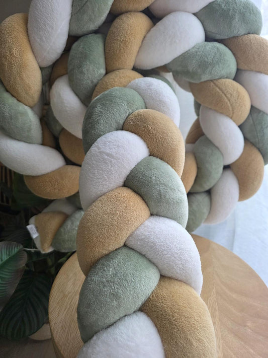 Tresse de lit 3 brins doudou ecru jade et camel 3.6m