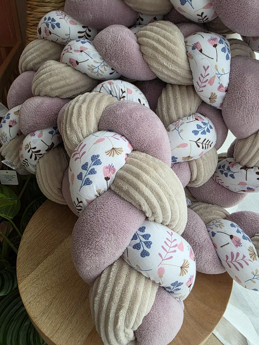 Tresse de lit 3 brins doudou lavande côtelé beige et ginko rose 3.6m