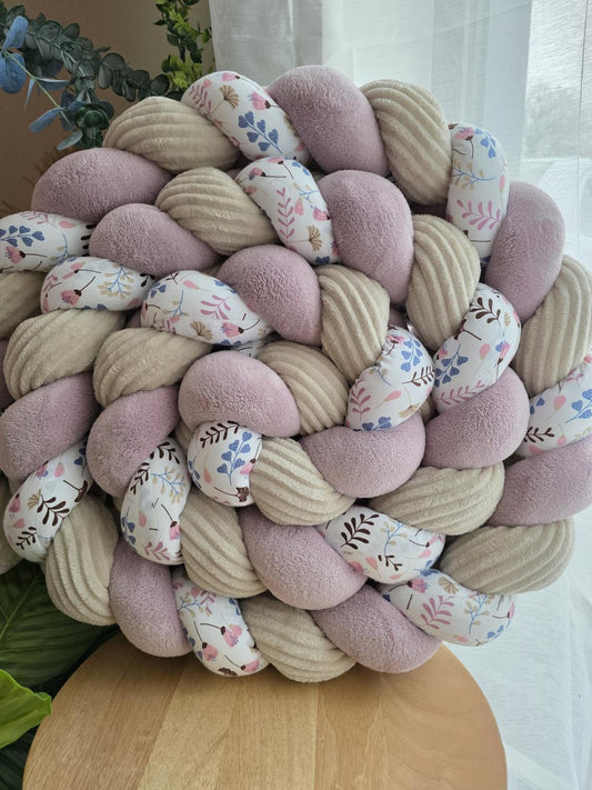 Tresse de lit 3 brins doudou lavande côtelé beige et ginko rose 3.6m