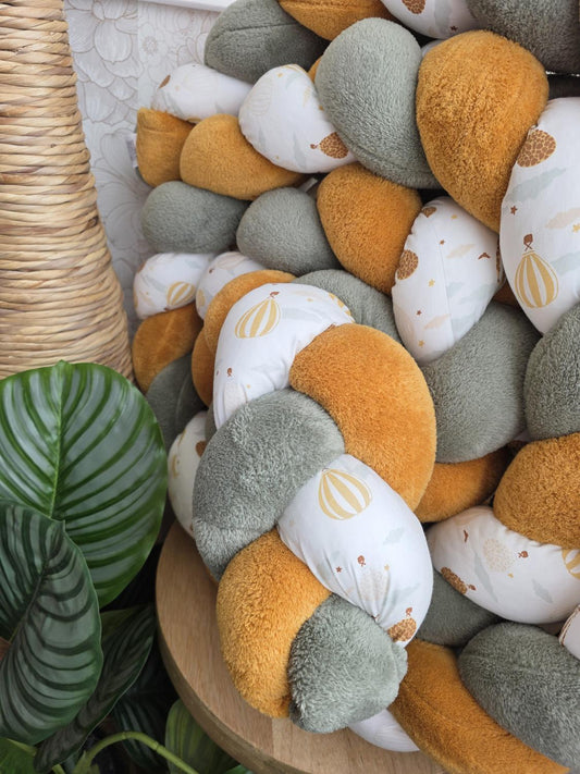 Tresse de lit 3 brins doudou olive et moutarde et montgolfière 3,6m