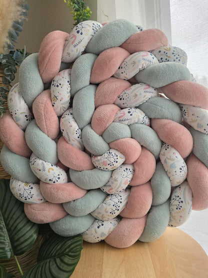 Tresse de lit 3 brins doudou poudré menthe et fleurs colorés 4.6m