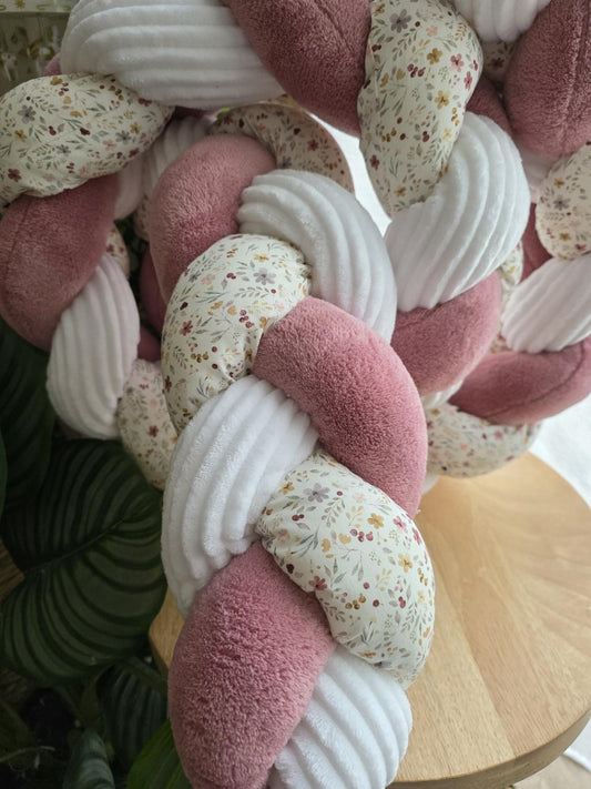 Tresse de lit 3 brins doudou vieux rose côtelé blanc printemps 2m