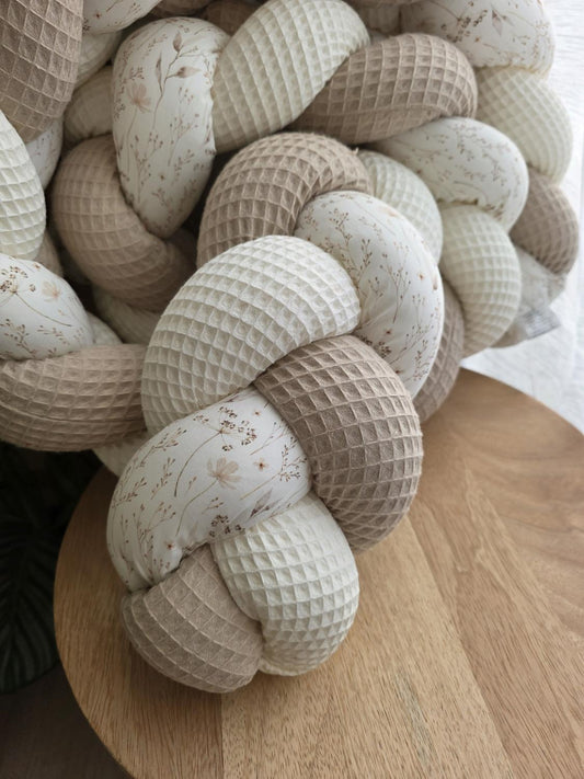 Tresse de lit 3 brins écru beige et fleurs de lin 3m